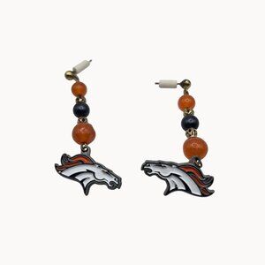 Denver Broncos Football Dangle Drop Team Sports Horse Logo Charm Beaded Earrings
